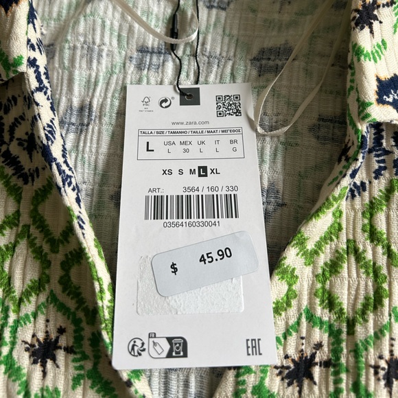 NWT - Zara cropped printed green/multi-colored shirt - size L - Picture 4 of 4